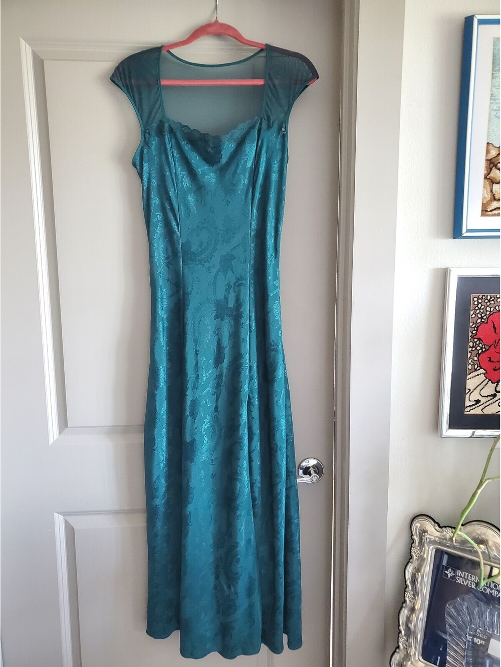 Vintage Victoria's Secret Gold Label Emerald Floral Jacquard Slip Dress